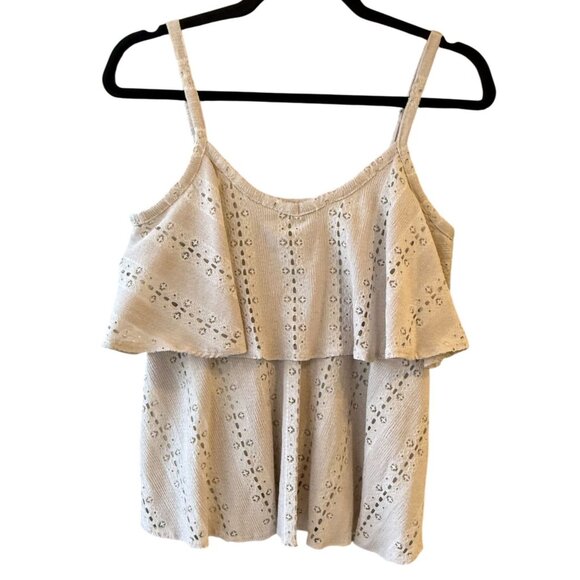 I.N.C International Concepts Resort Womens Adobe Beige Eyelet Ruffle Top XS NWT - Picture 3 of 7